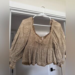 Free People Brittnee Print Smocked Peplum Top